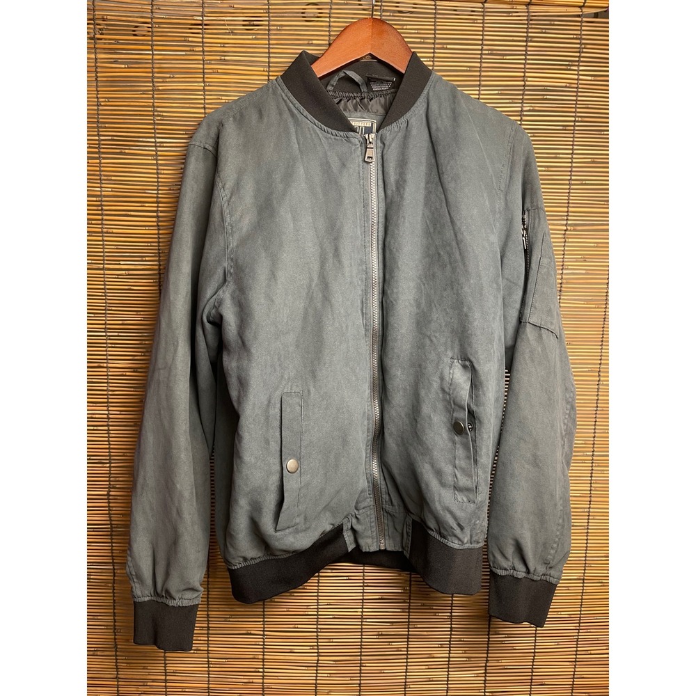 Civil Sektor Premium Outfitters Mens Gray Faux Suede Bomber Jacket Large